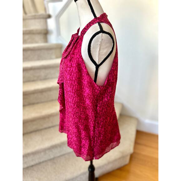 Ann Taylor Hot Pink Silk Tie Dye Ruffle Front Sleeveless Tank Top Blouse - Picture 3 of 8
